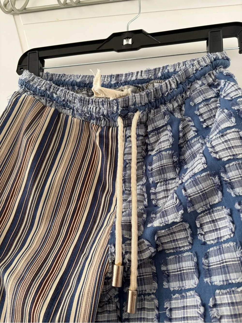 Striped Drawstring Pants in Blue and Tan